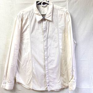 7 For All Mankind Mens Shirt XL Ivory Striped Front Panel Cotton Button Up